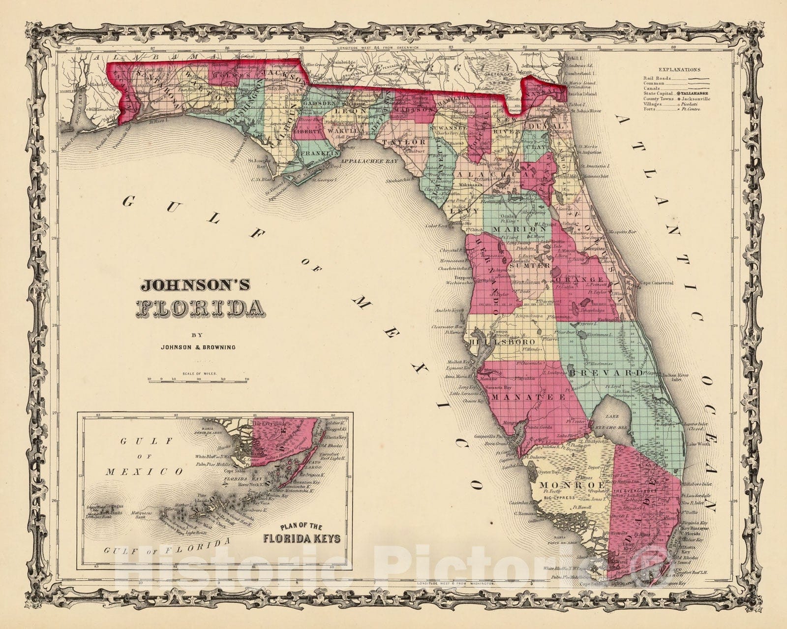 Historic Map - 1860 Florida. - Vintage Wall Art