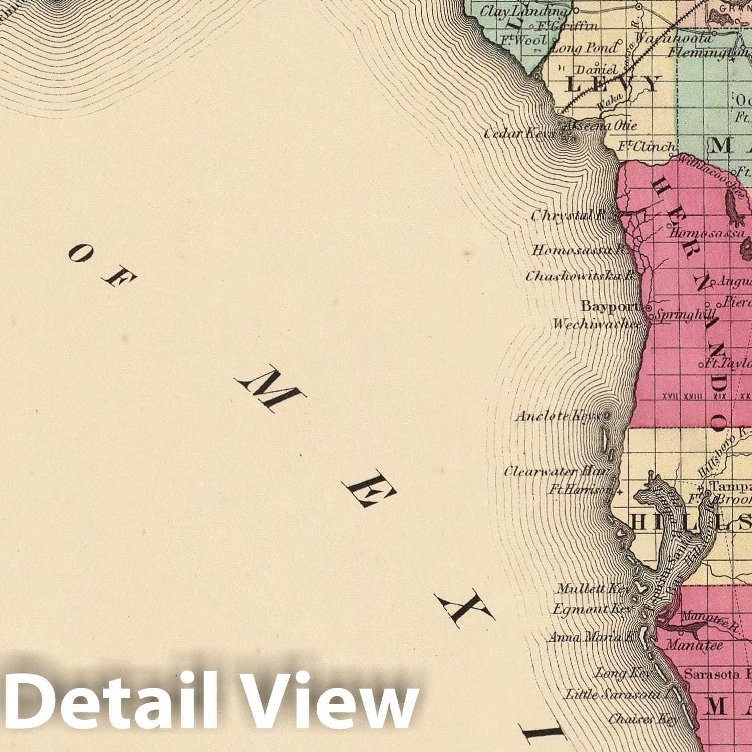 Florida with Florida Keys - 1860 Historical Map Print