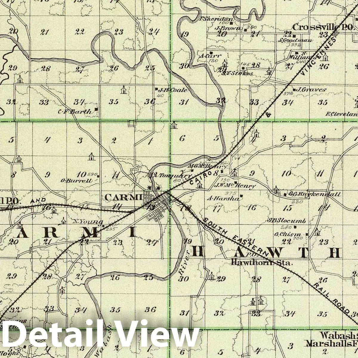 White County, Illinois - Railroad Map, 1876 - Historical Map Print