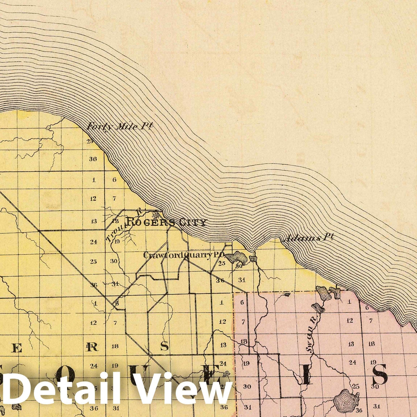 Presque Isle County, Michigan - Railroad Map, 1873 - Historical Map Print