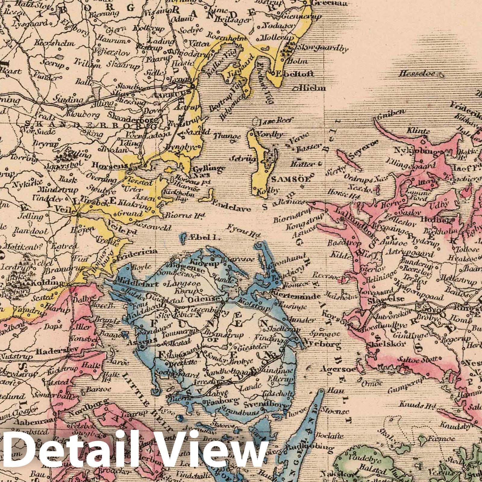 Denmark - Railroad Map, 1864 - Historical Map Reproduction
