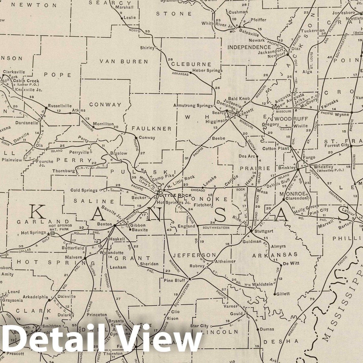 Arkansas - Railroad Map, 1924 - Historical Map Print