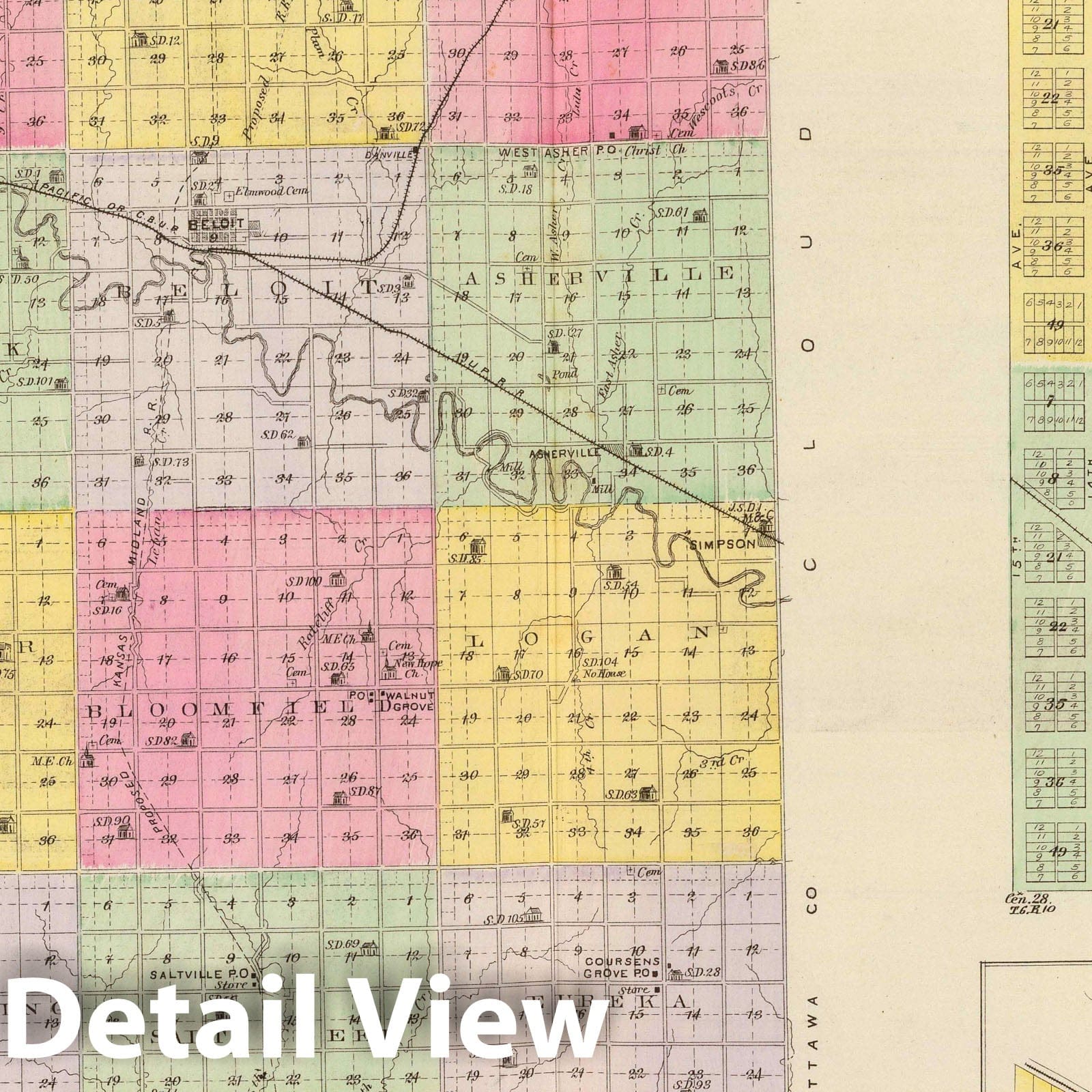Mitchell County, Kansas - Military Map, 1887 - Historical Atlas Print