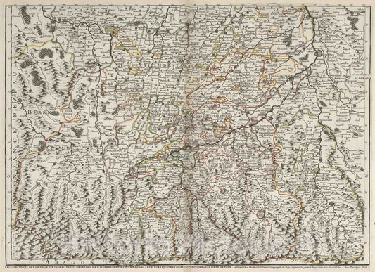Historic Map : Montauban , France 1695 Les Generalitez de Montauban et de Toulouse (southwest sheet). , Vintage Wall Art