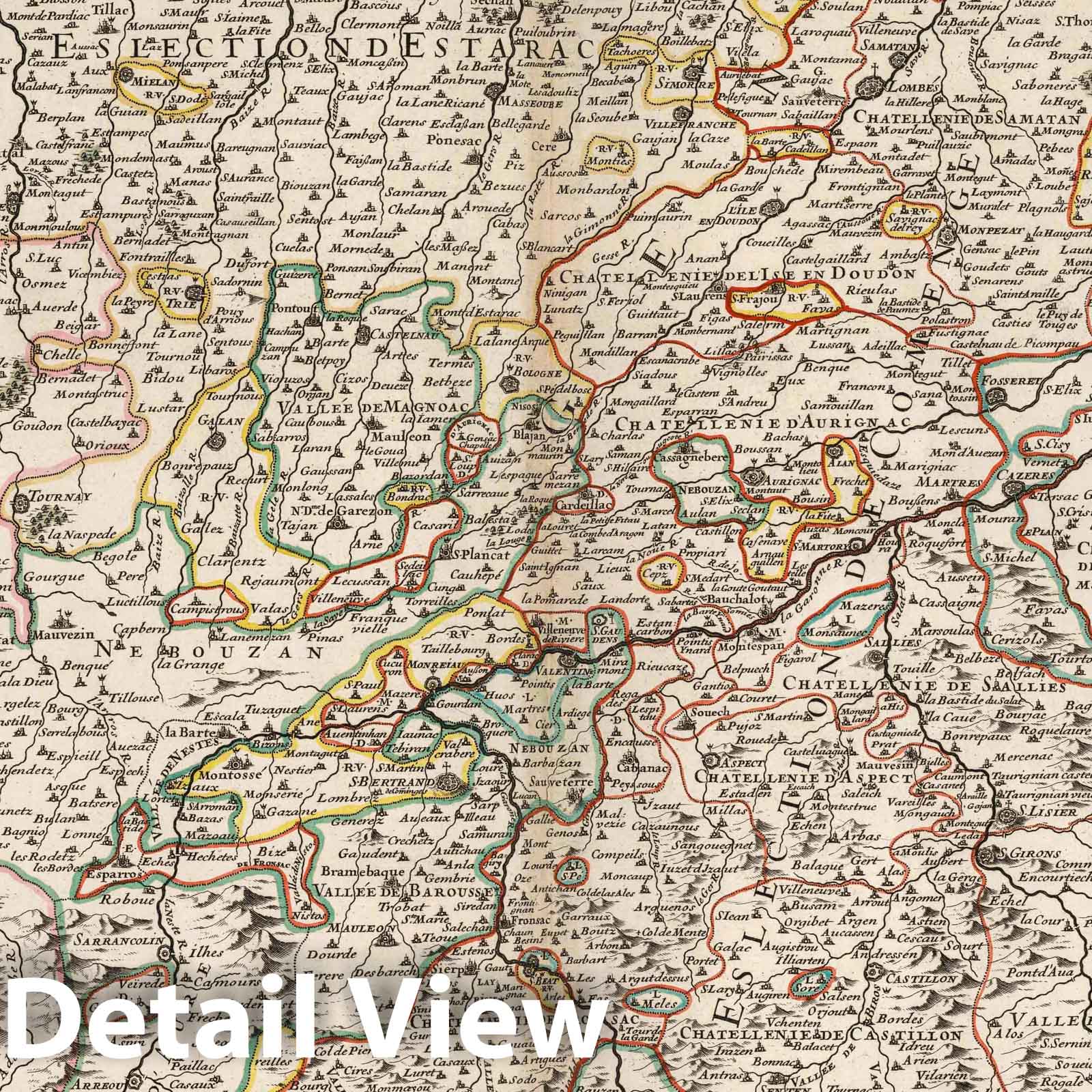 Historic Map : Montauban , France 1695 Les Generalitez de Montauban et de Toulouse (southwest sheet). , Vintage Wall Art