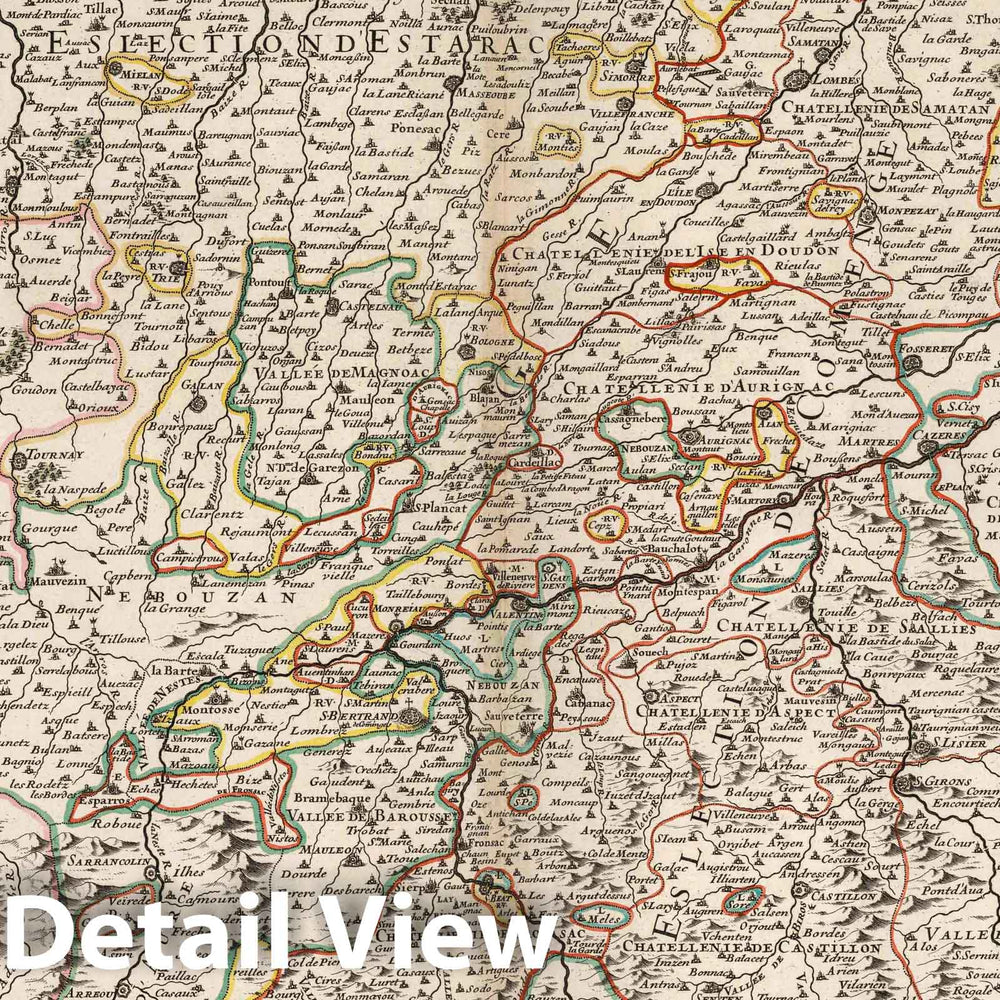 Historic Map : Montauban , France 1695 Les Generalitez de Montauban et de Toulouse (southwest sheet). , Vintage Wall Art
