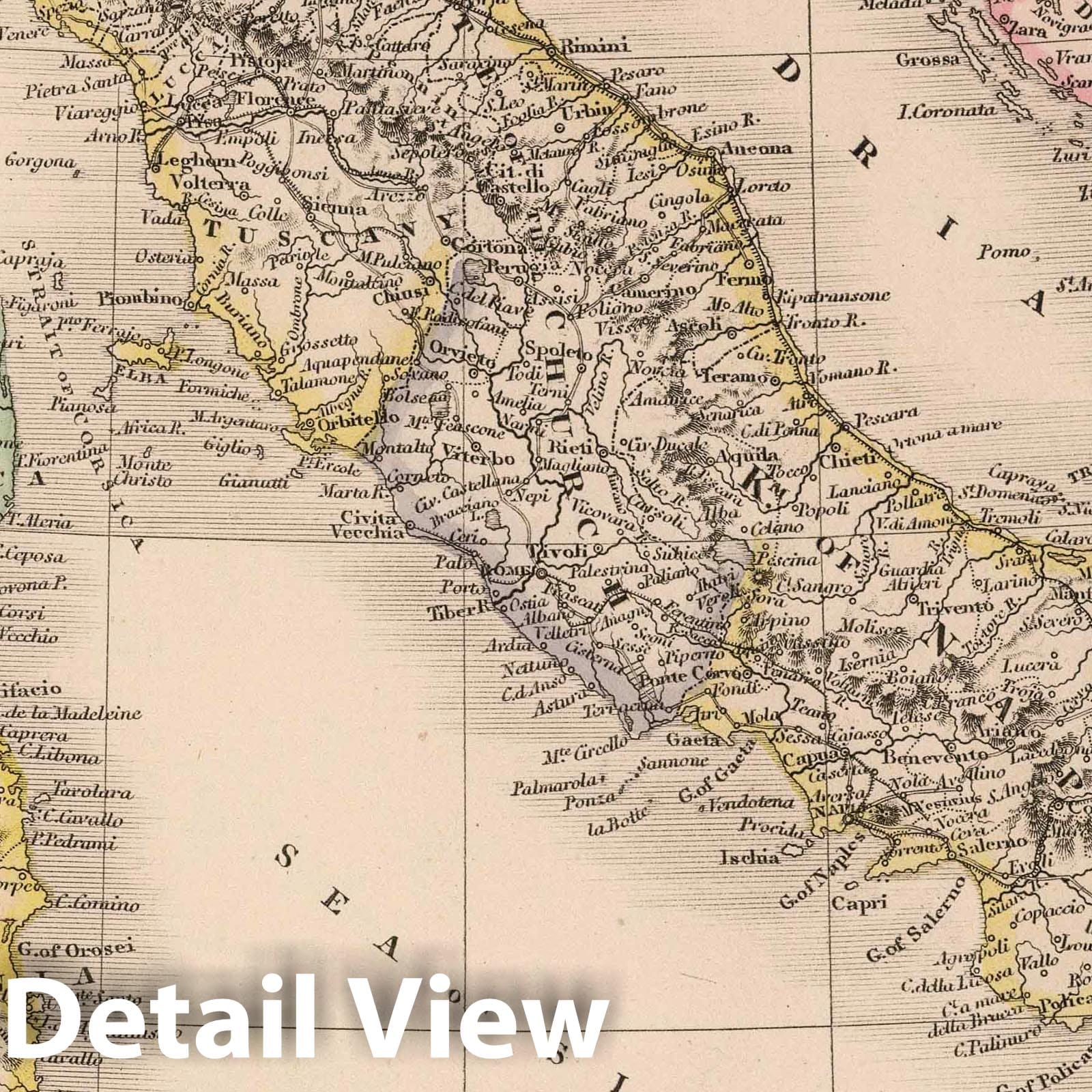 Italy with Extent of Rome at Various Periods - Railroad Map, 1864