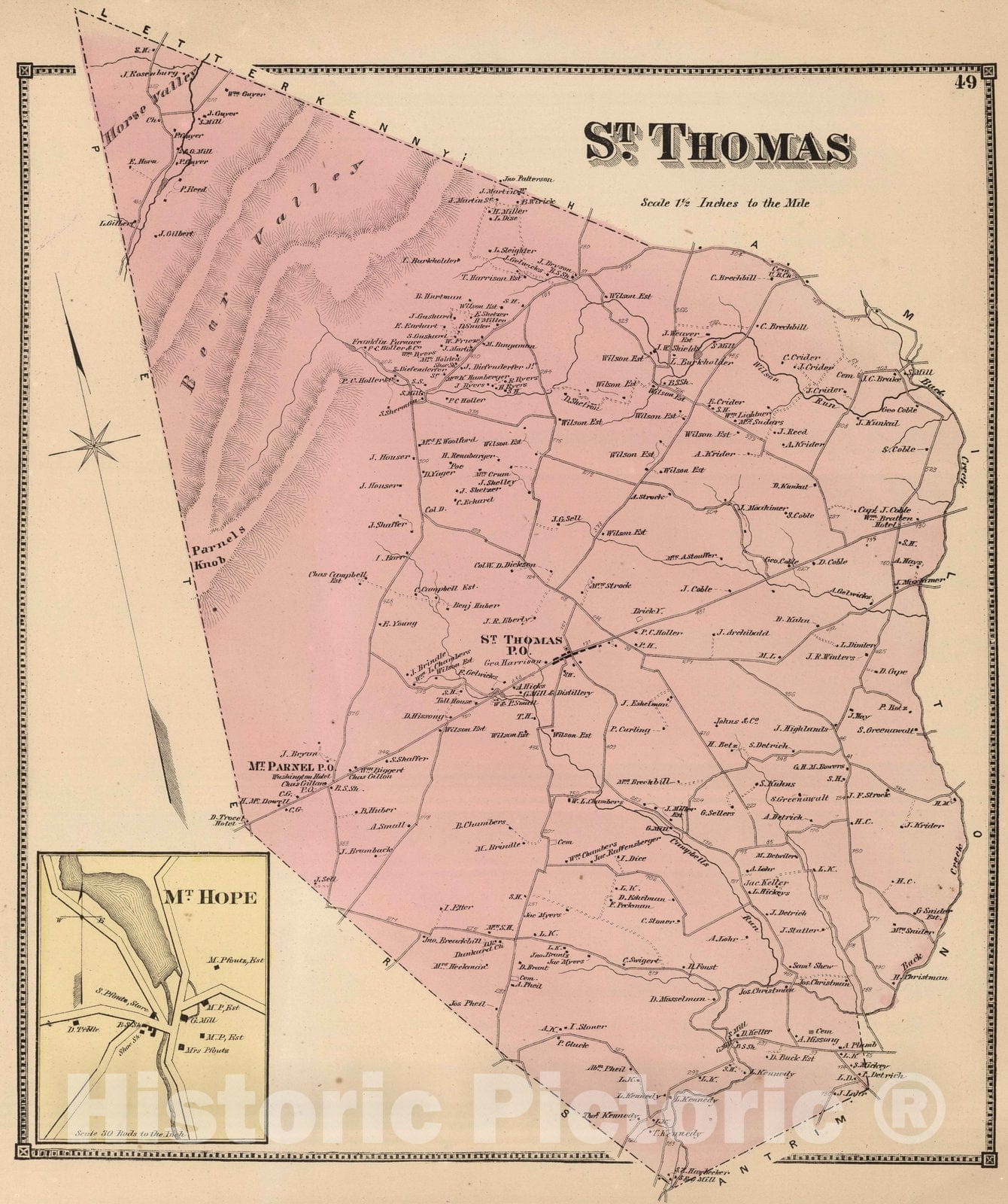 Historic Map : 1868 St. Thomas, Franklin County, Pennsylvania. Mt. Hope. - Vintage Wall Art