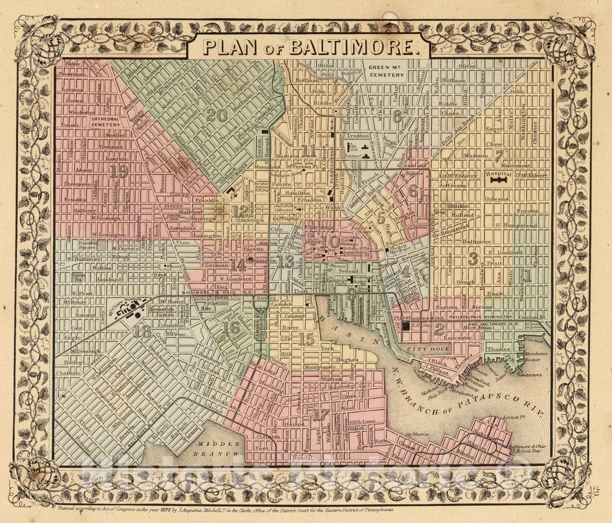 Historic Map : 1870 Baltimore. - Vintage Wall Art
