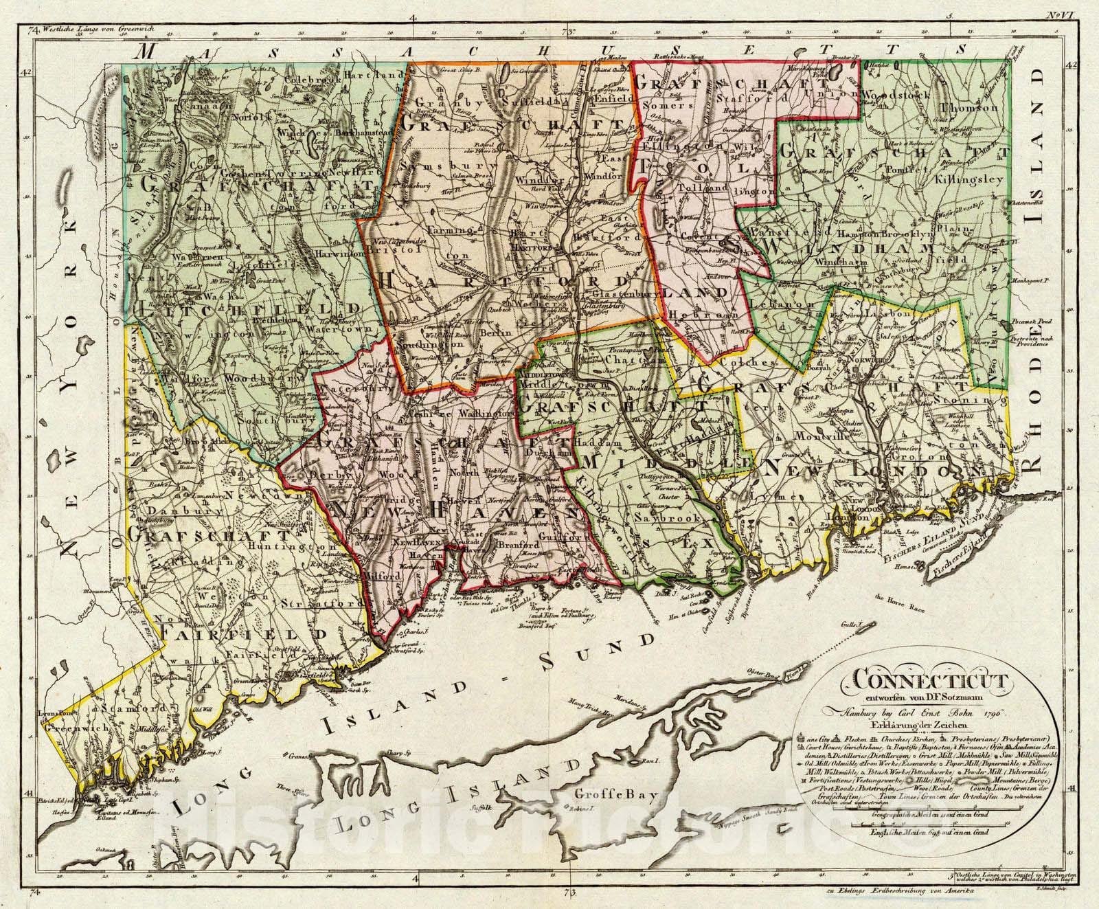 Historic Map : 1796 Connecticut. v1 - Vintage Wall Art