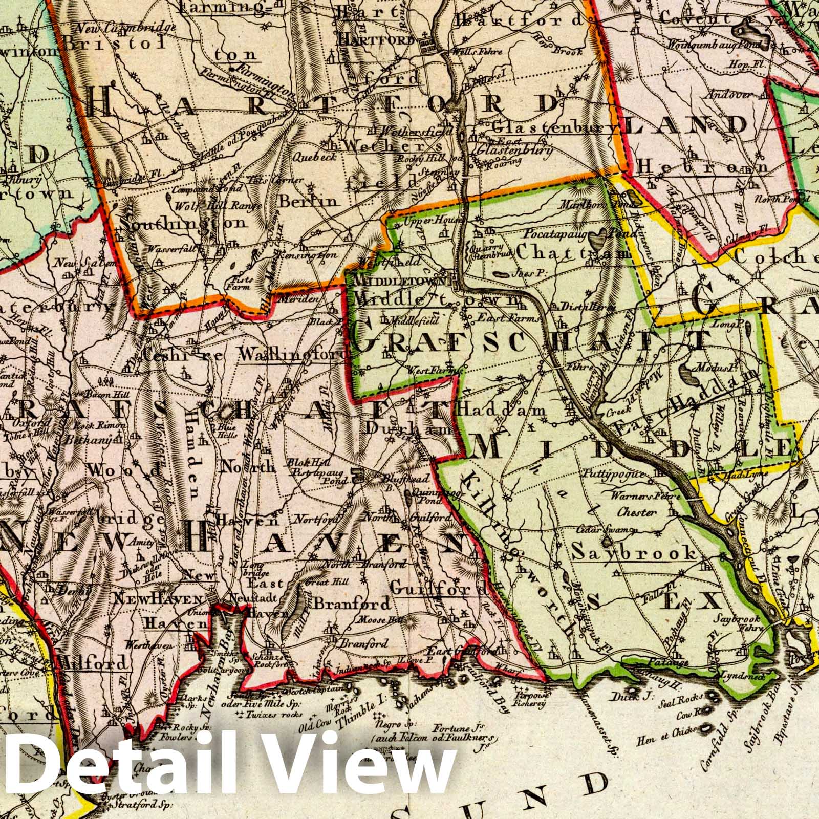 Connecticut - Road Map, 1796 - Historical Map Print