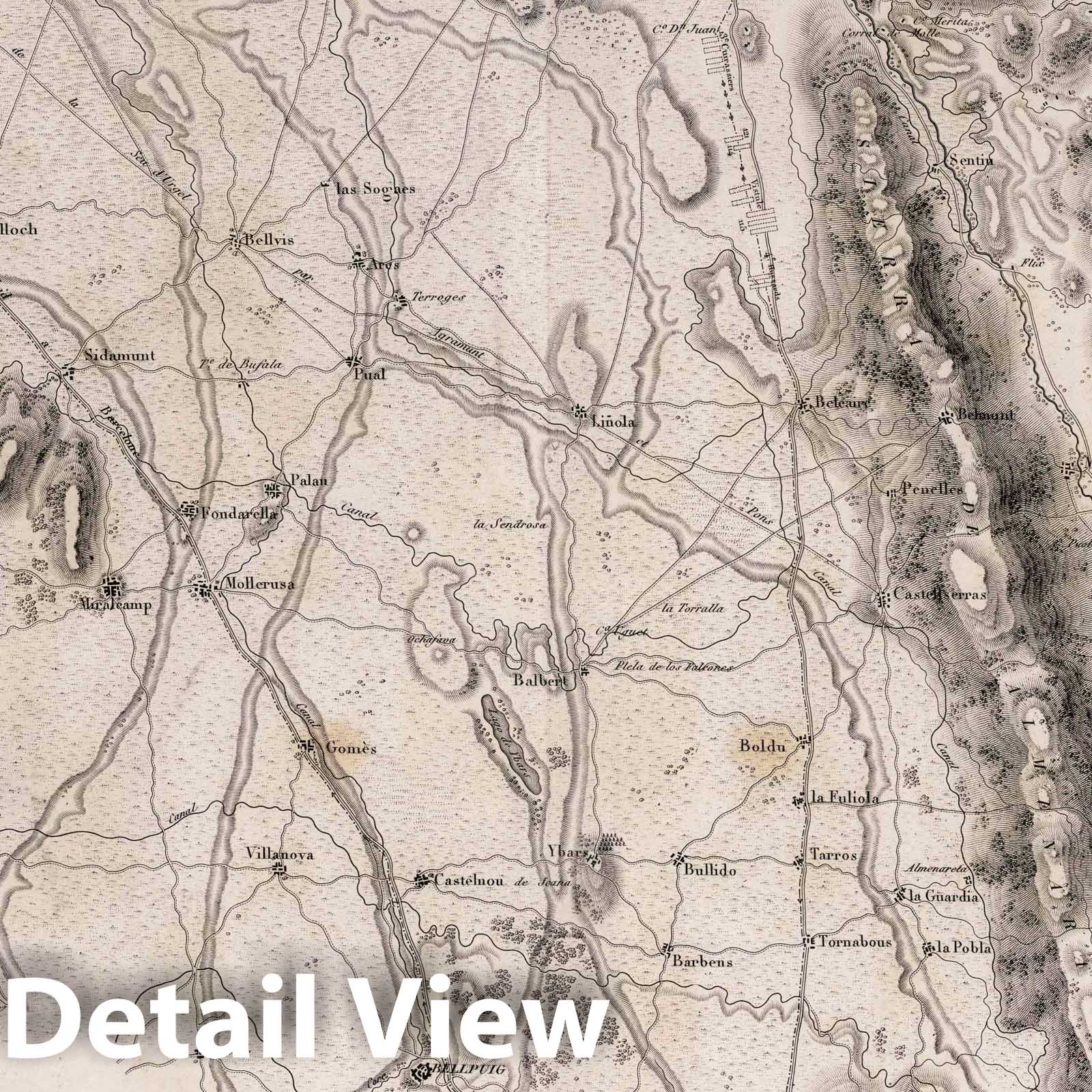 Lleida, Tarrega, and Balaguer, Spain - Military Map, 1828