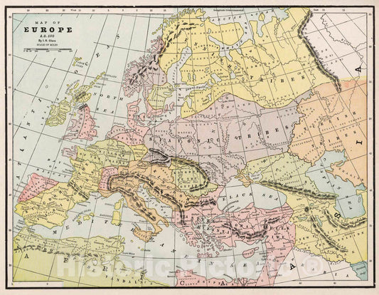 Historic Map : 1901 Map of Europe A.D. 500 - Vintage Wall Art