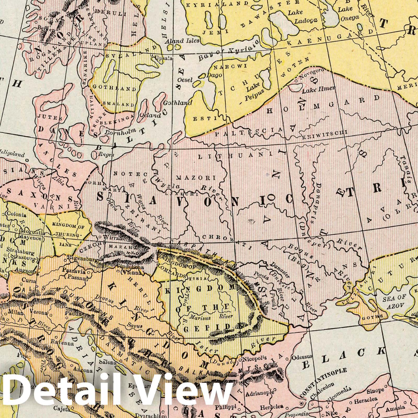 Europe 500 A.D. Historical Map Print from Cram's 1901 Atlas