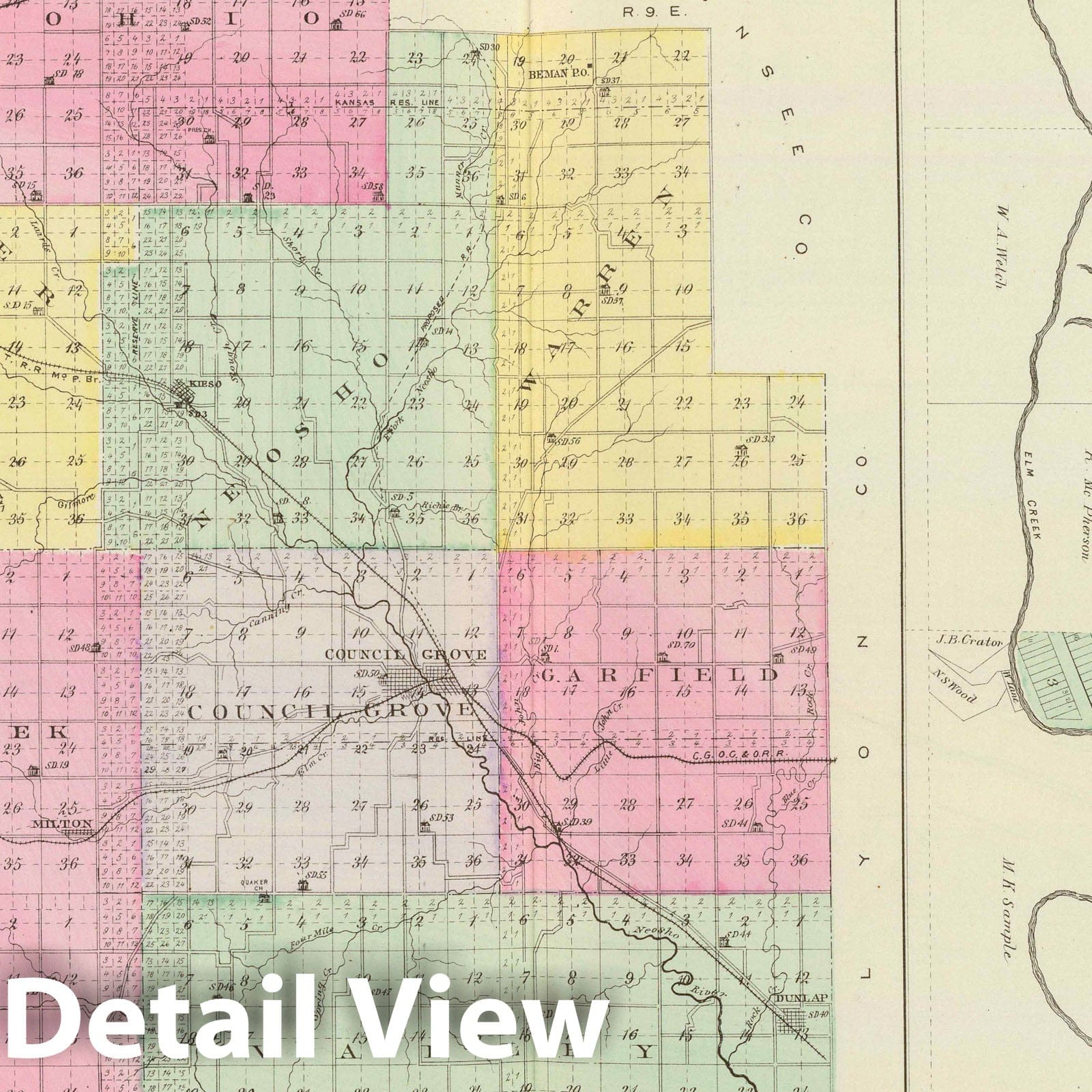 Morris County, Kansas with Council Grove - Military Map, 1887
