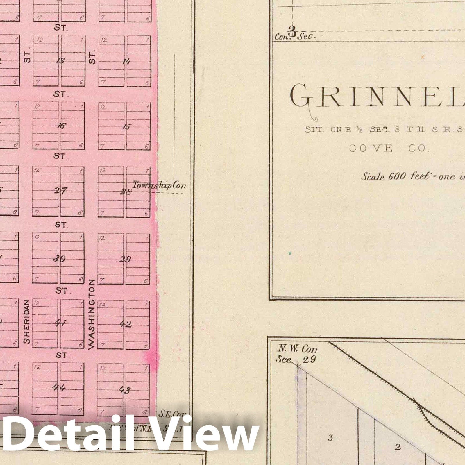 Historic Map : 1887 Alden, Gove City, Grinnell, Buffalo Park, Quinter. - Vintage Wall Art
