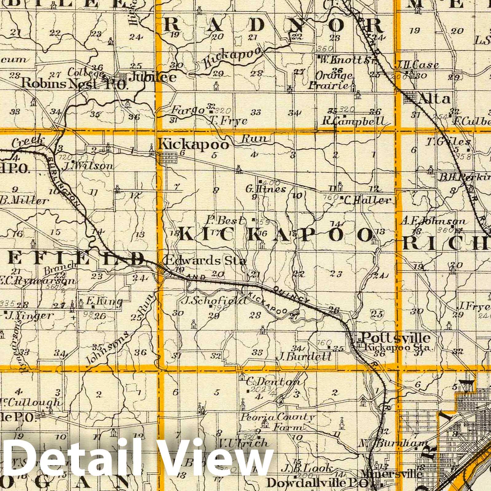 Peoria County and Minonk, Illinois - Railroad Map, 1876