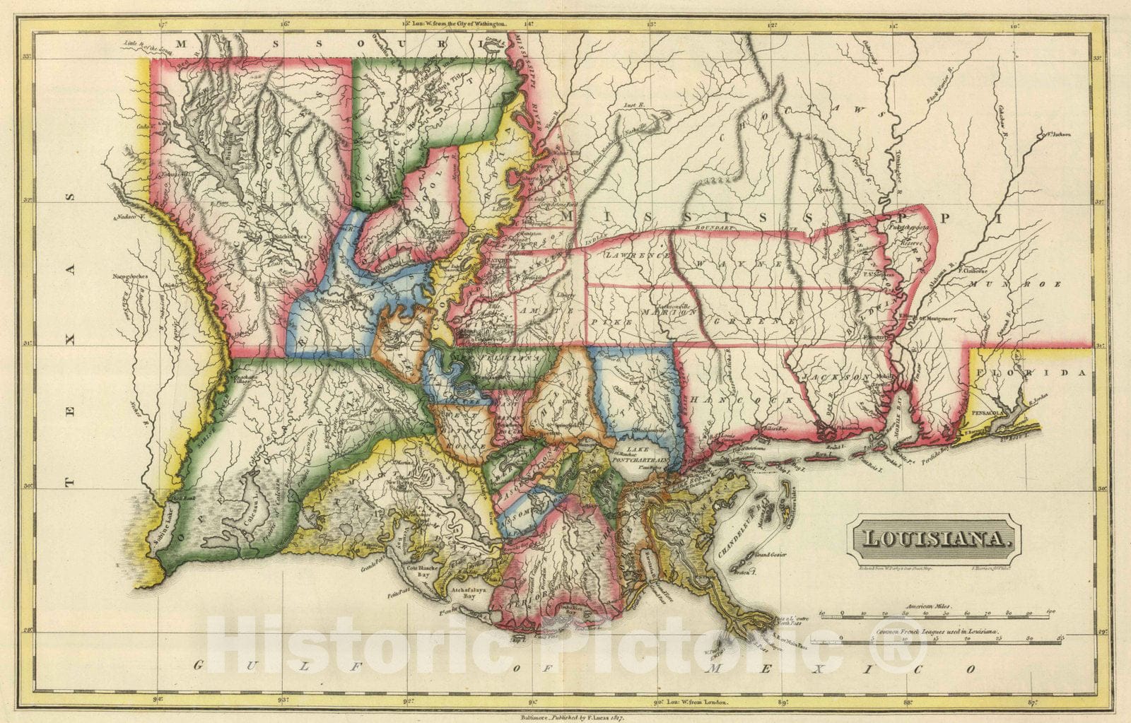Historic Map : 1817 Louisiana. - Vintage Wall Art