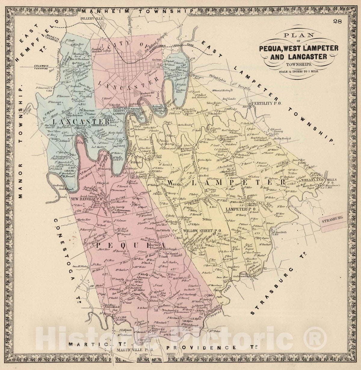 Pequa Township, West Lampeter Township, Lancaster County, Pennsylvania - Property Map, 1864