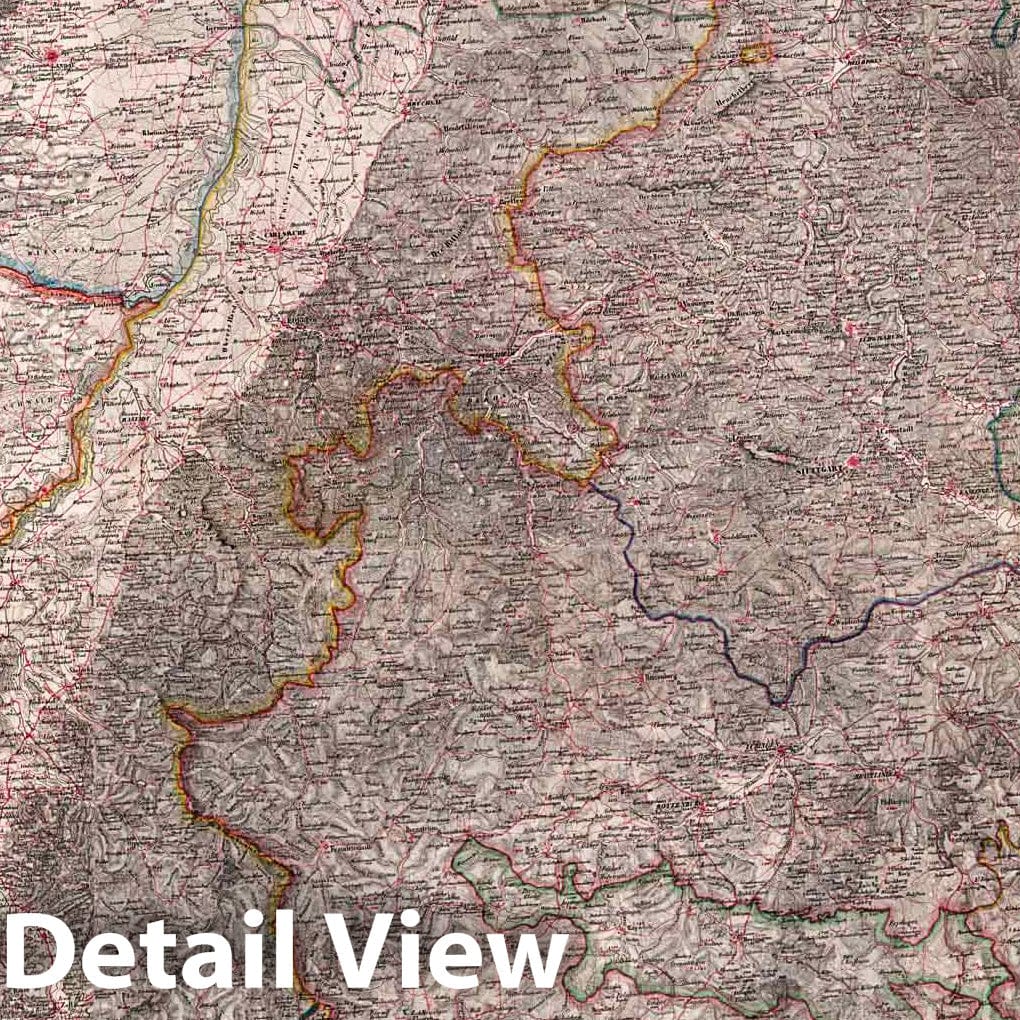 Württemberg, Baden, and Hohenzollern - Road Map, 1831 - Historical Map Print