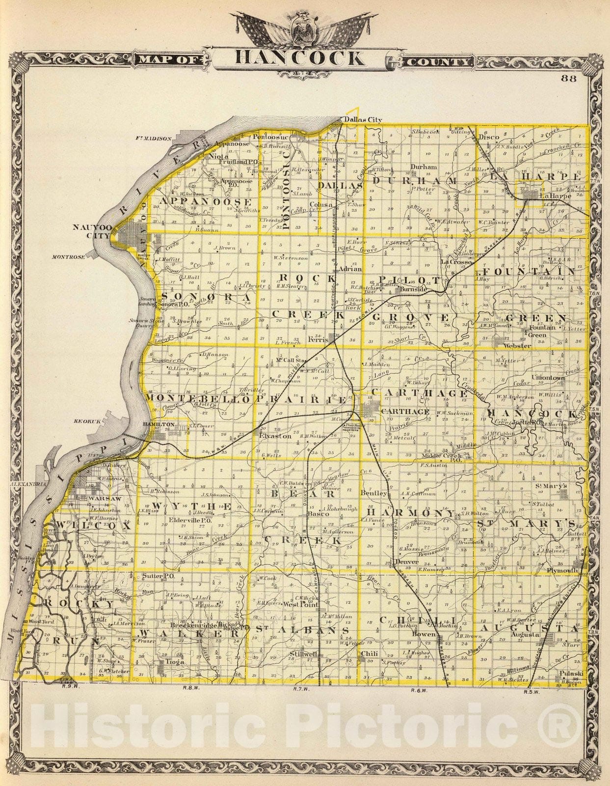 Historic Map : 1876 Map of Hancock County. - Vintage Wall Art