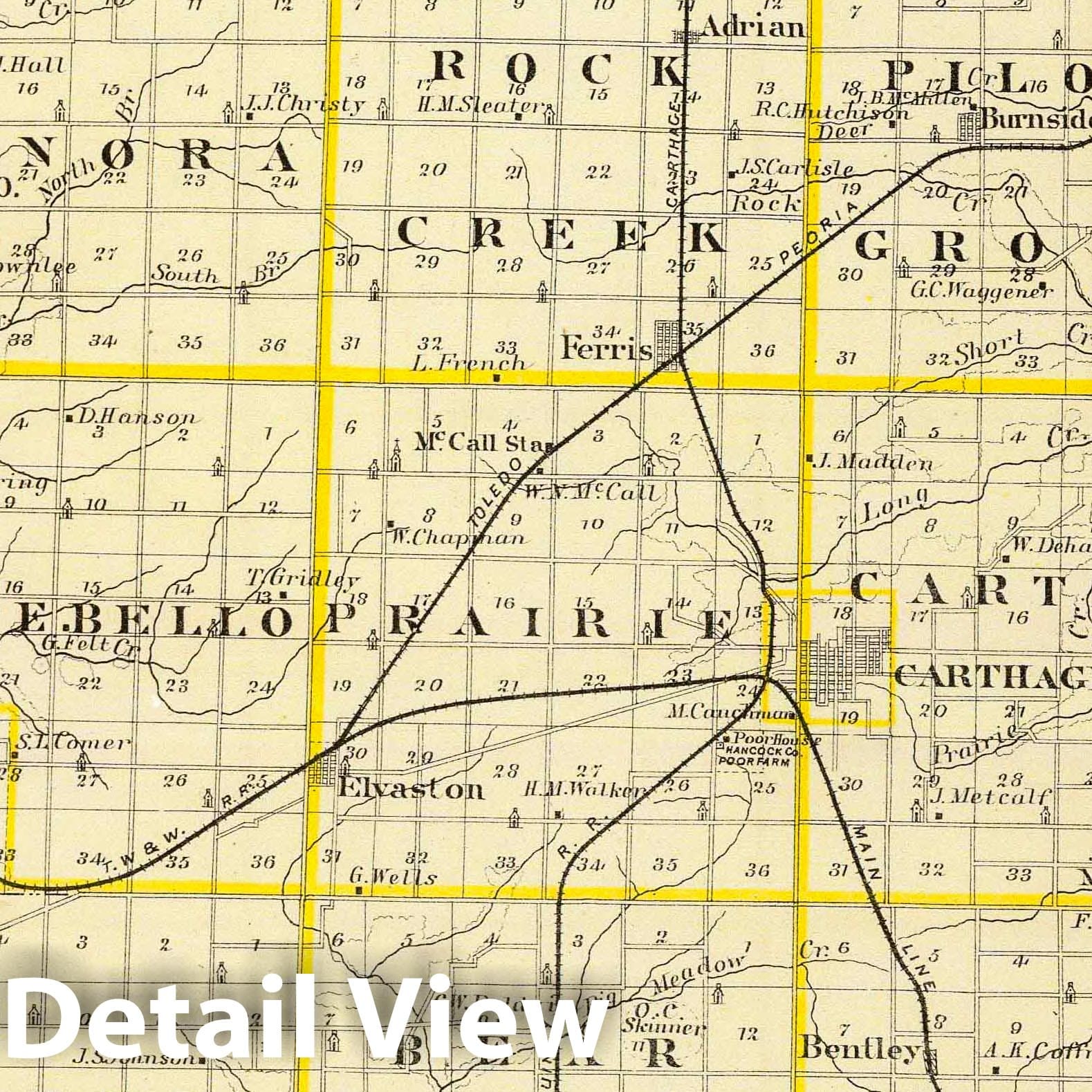 Hancock County - Railroad Map, 1876 - Historical Map Print