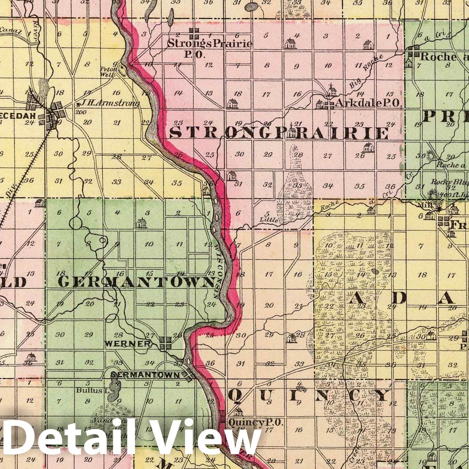 Juneau and Adams Counties, Wisconsin - 1878 Historical Map Print