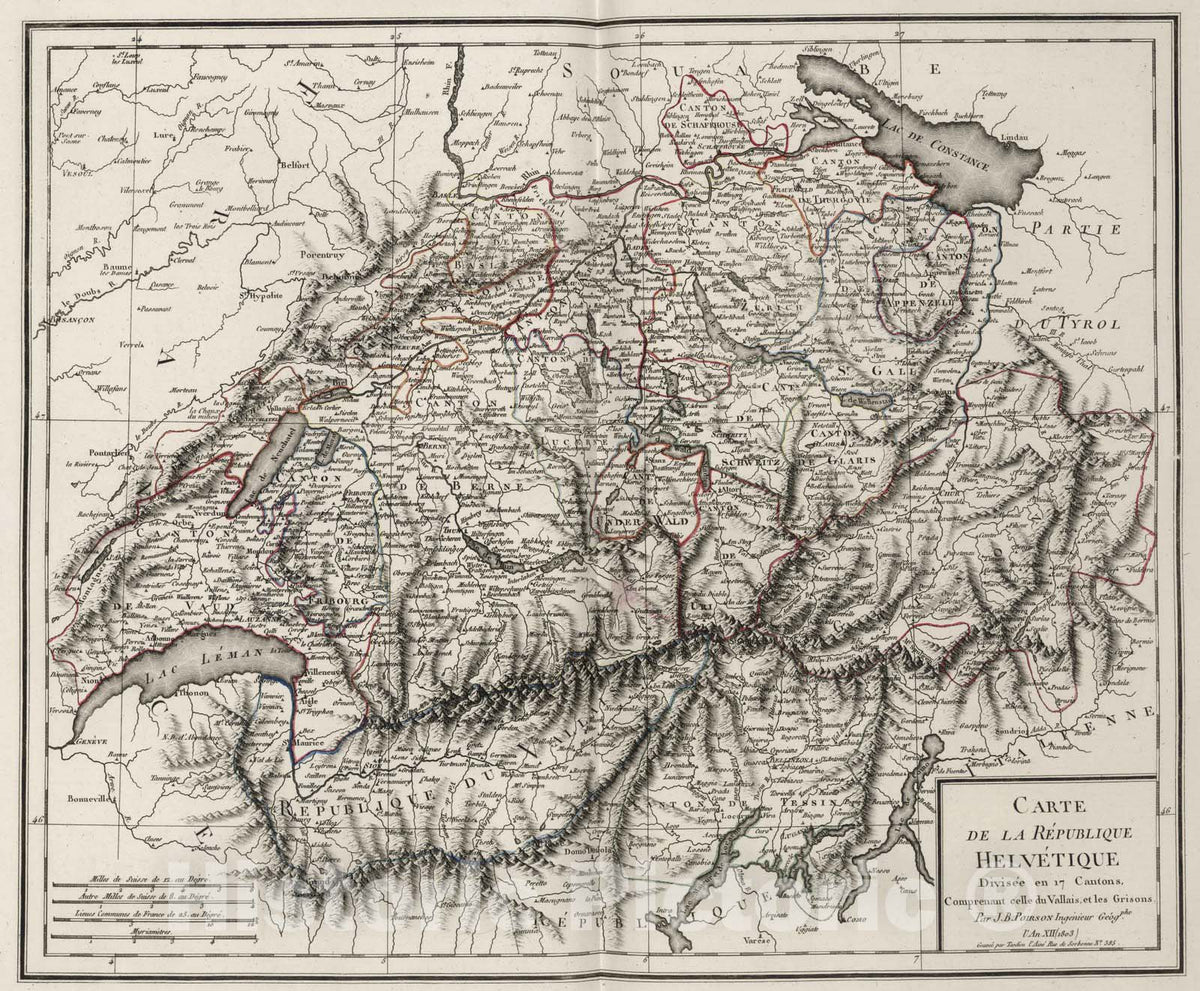 Historic Map : Switzerland, 1803 XVIII. Carte de la Republique Helvetique. , Vintage Wall Art