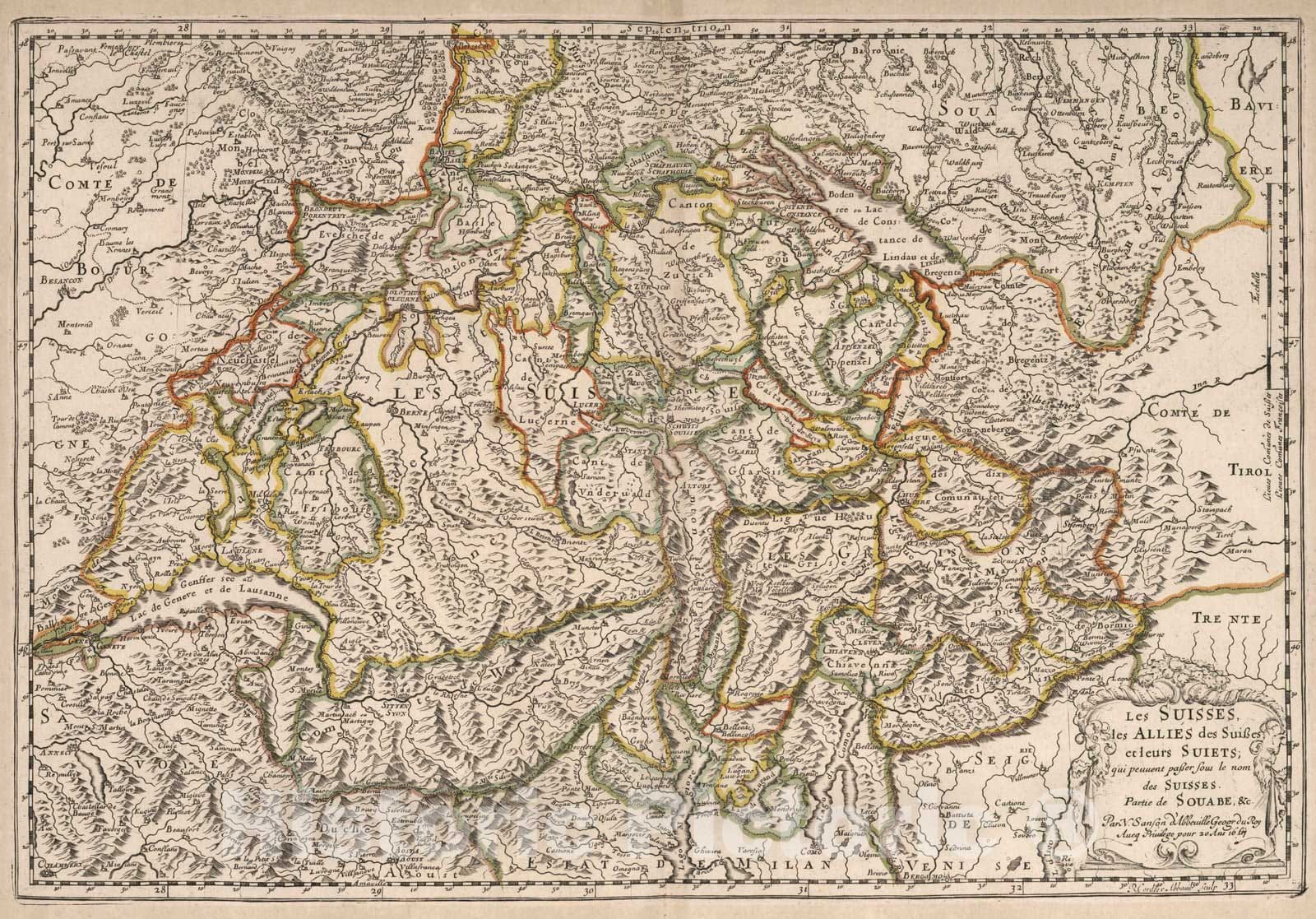 Historic Map : 1667 Switzerland. - Vintage Wall Art