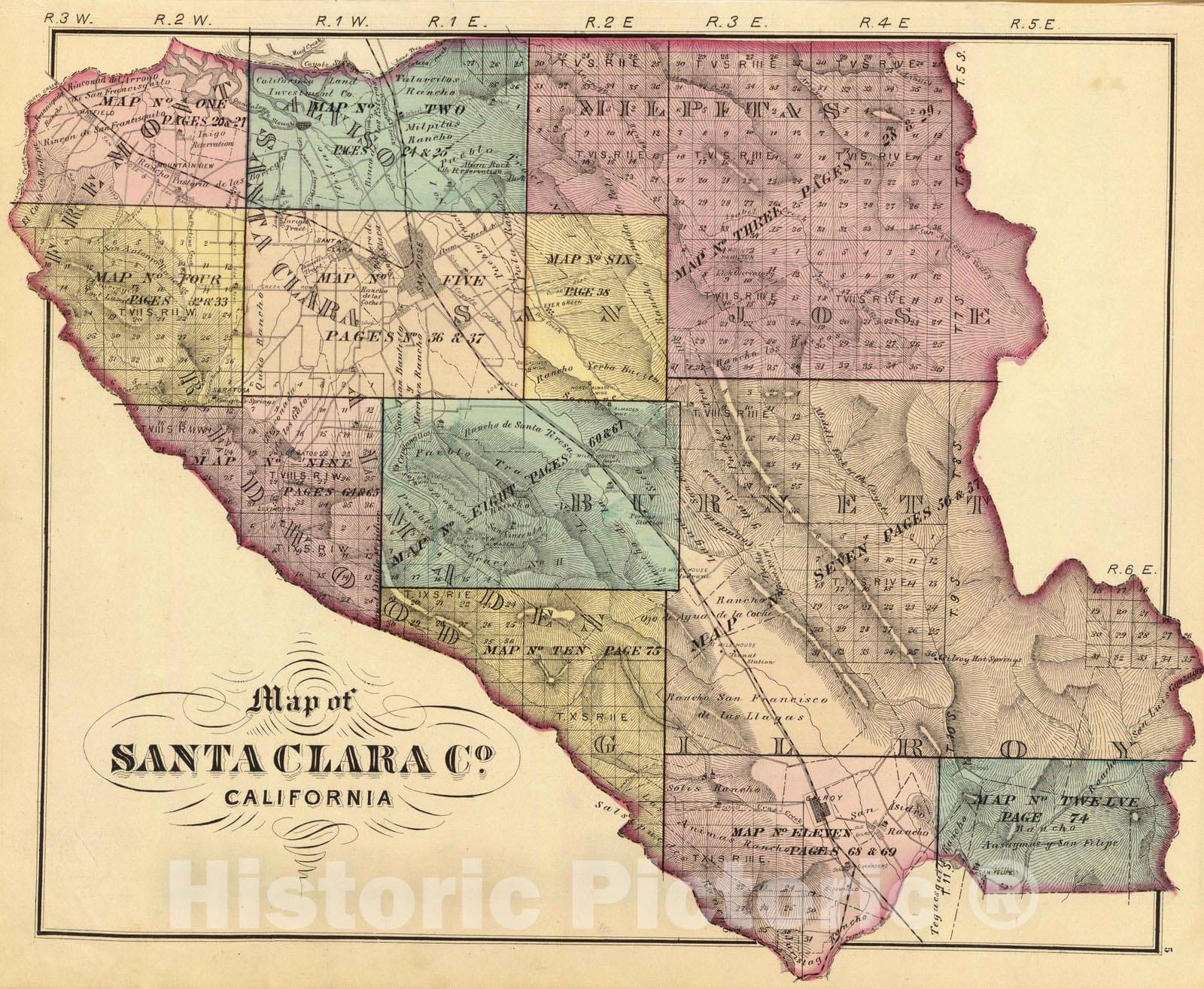 Historic Map : 1876 Santa Clara Co. index map. - Vintage Wall Art