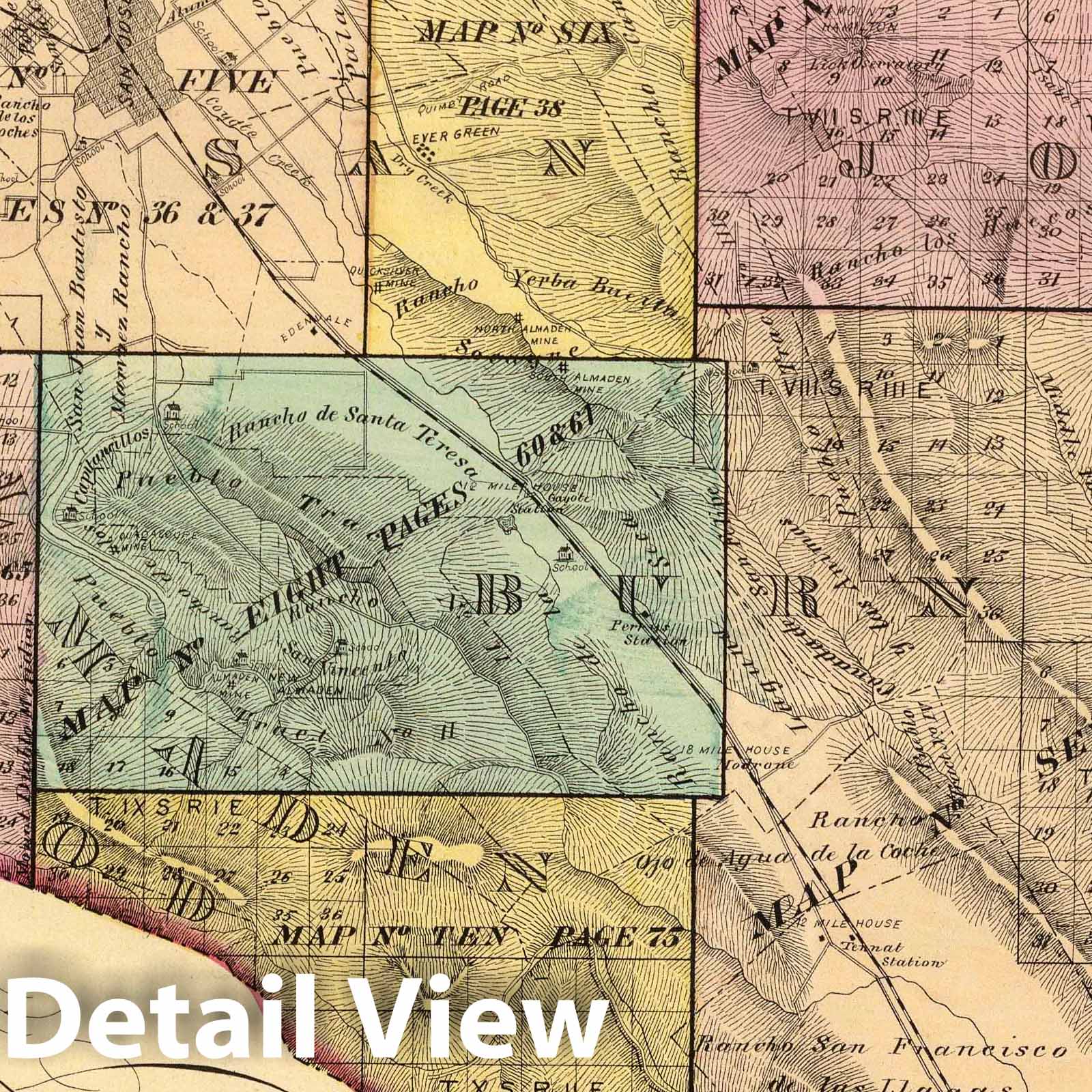 Santa Clara County, California - Railroad Map, 1876 - Historical Map Print