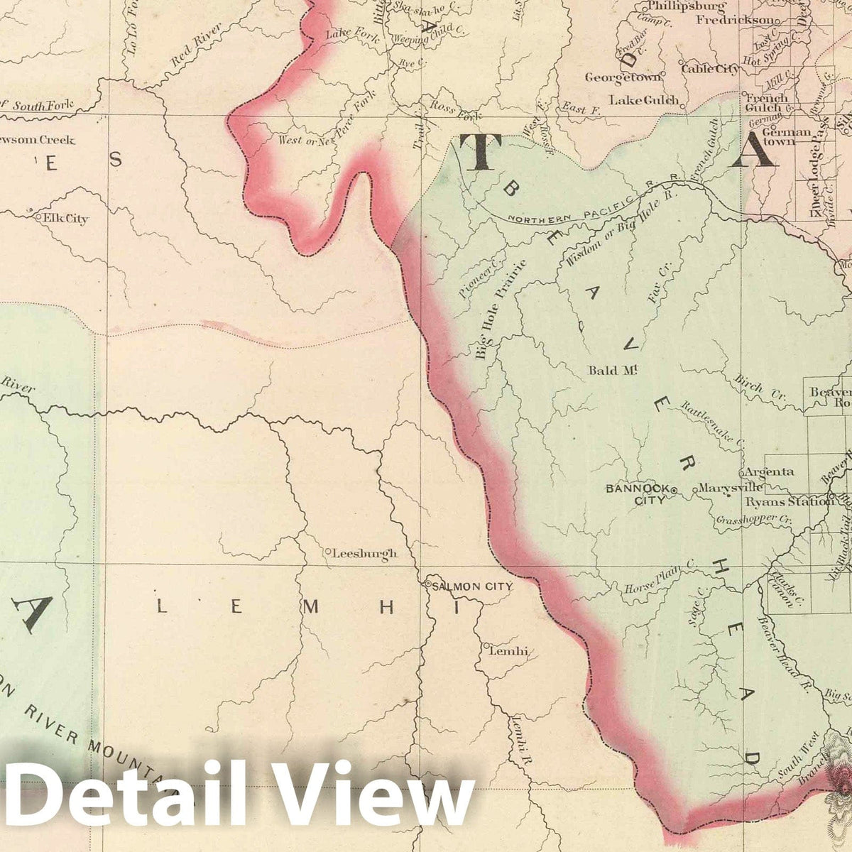 Idaho and Montana, Western Portion - Railroad Map, 1875