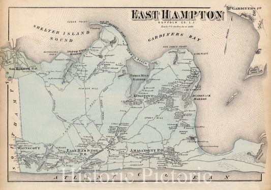 East Hampton, Long Island, New York - Property Map, 1873 - Historical Map Print