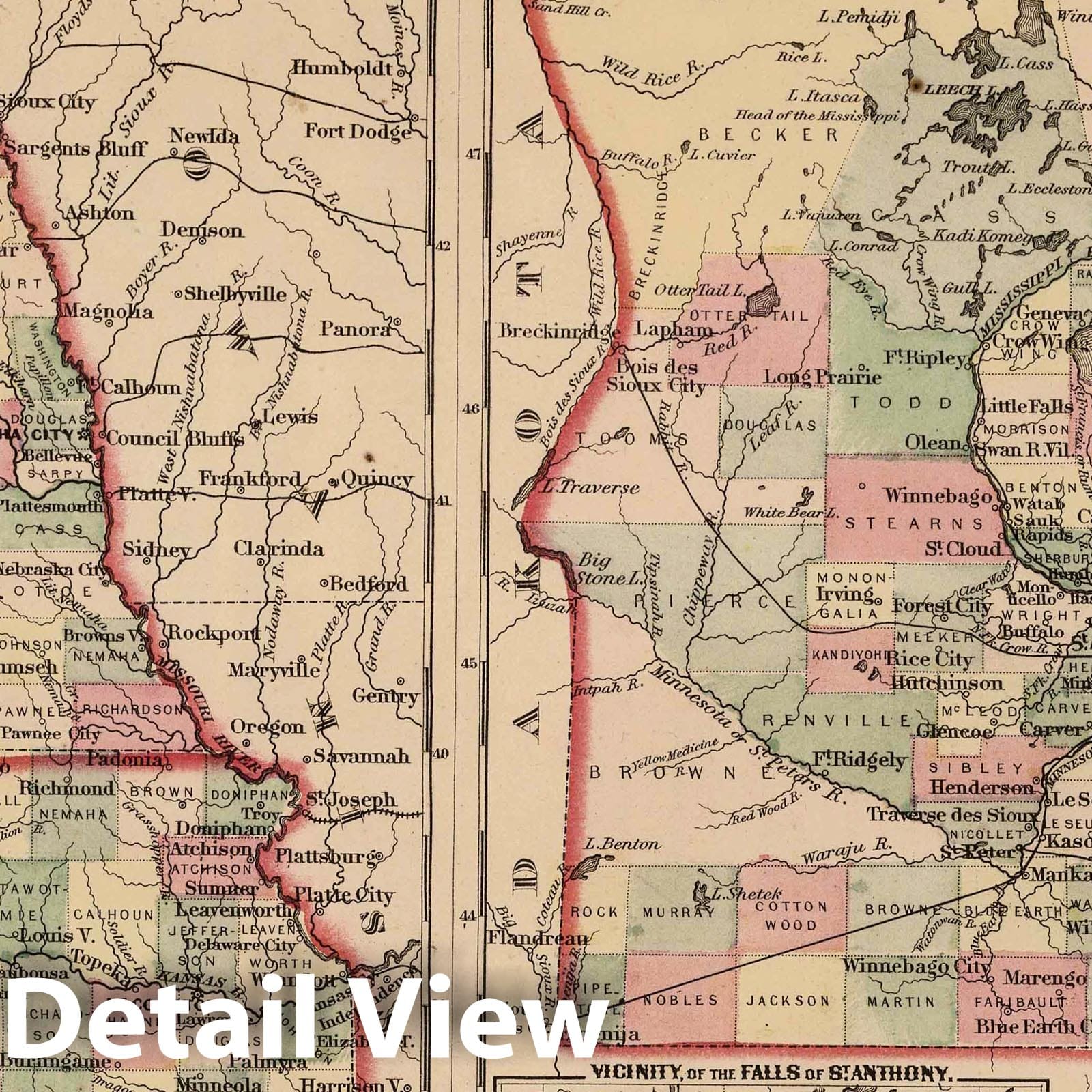 Nebraska, Kansas, and Minnesota - Physical Map, 1858 - Colton's Illustrated Cabinet Atlas