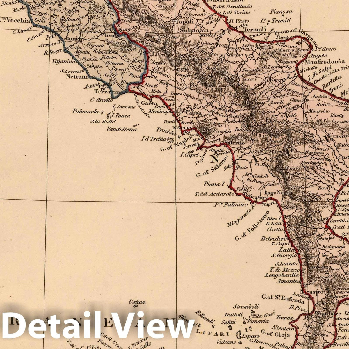 Southern Italy - River Map, 1825 - Historical Map Print