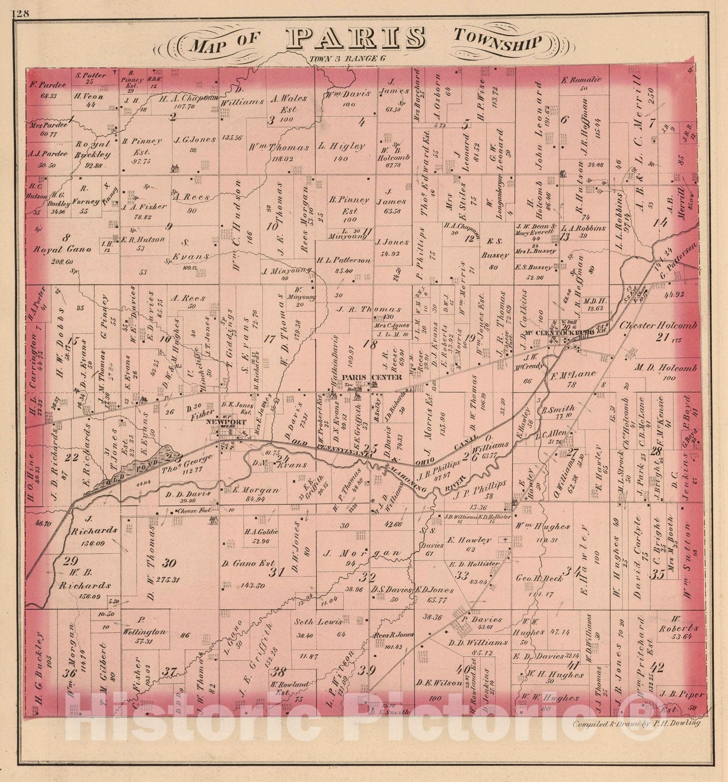 Paris Township - Property Map, 1874 - Portage County Ohio Historical Print