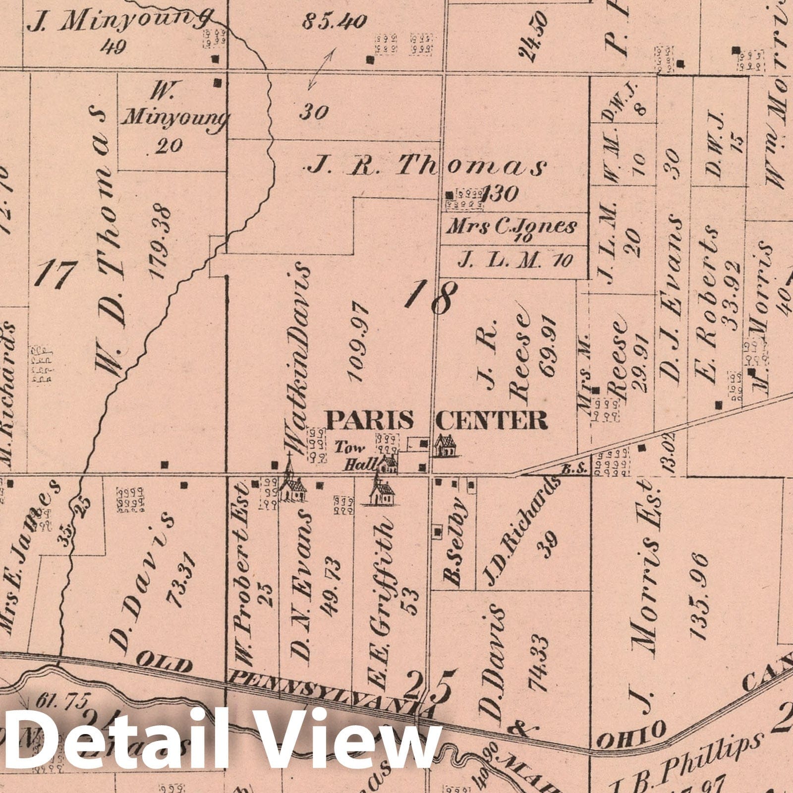 Paris Township - Property Map, 1874 - Portage County Ohio Historical Print