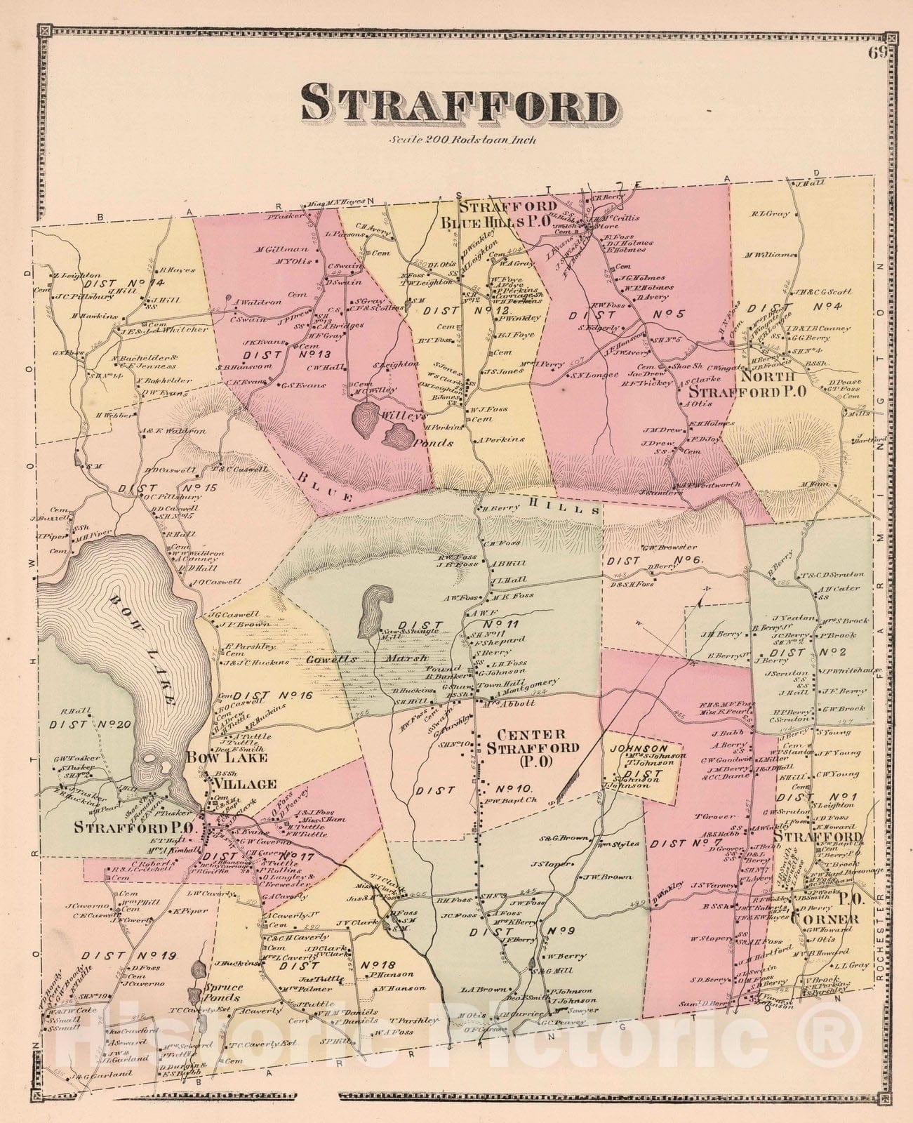 Historic Map : 1871 Strafford, Strafford County, New Hampshire. - Vintage Wall Art