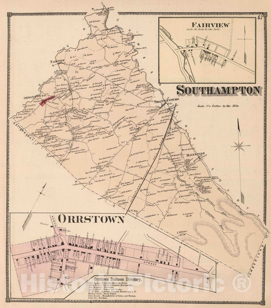 Historic Map : 1868 Southampton, Franklin County, Pennsylvania. Orrstown. Fairview. - Vintage Wall Art