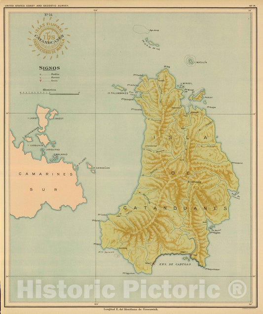 Historic Map : National Atlas - 1899 No. 14. Catanduanes. - Vintage Wall Art