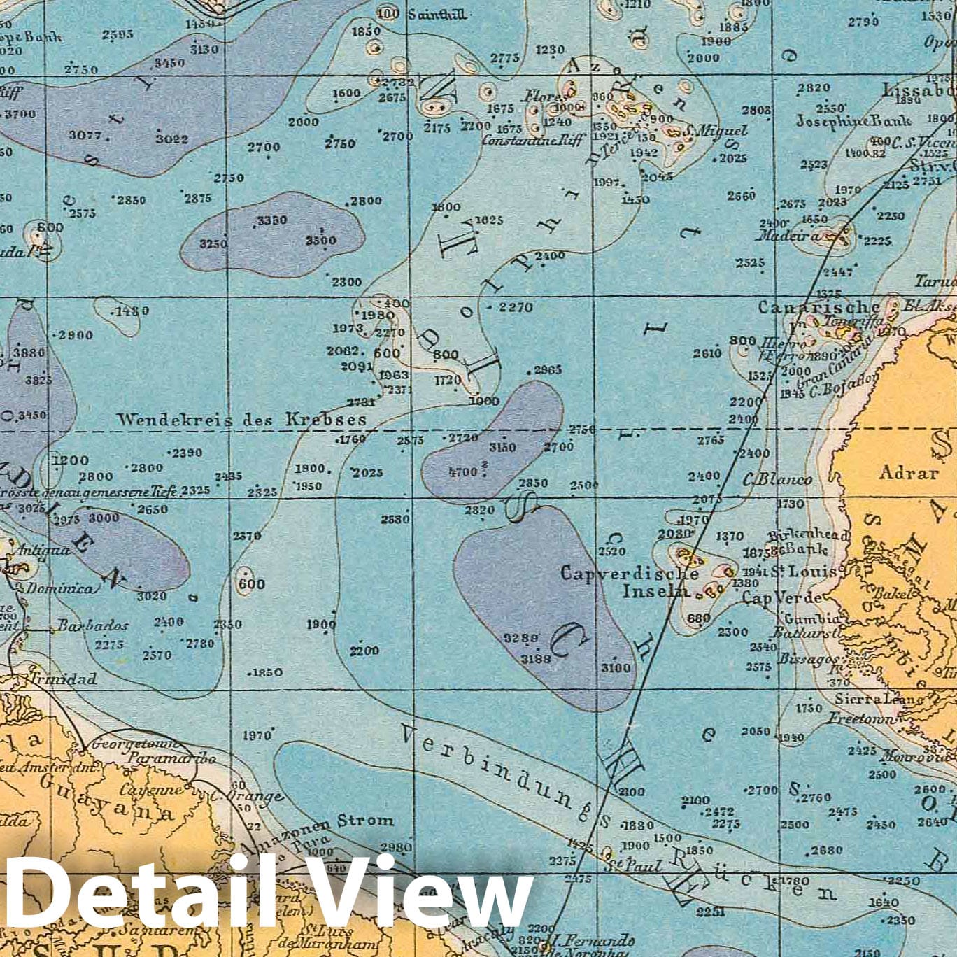 Atlantic Ocean - Nautical Chart, 1881 - Historical Map Print