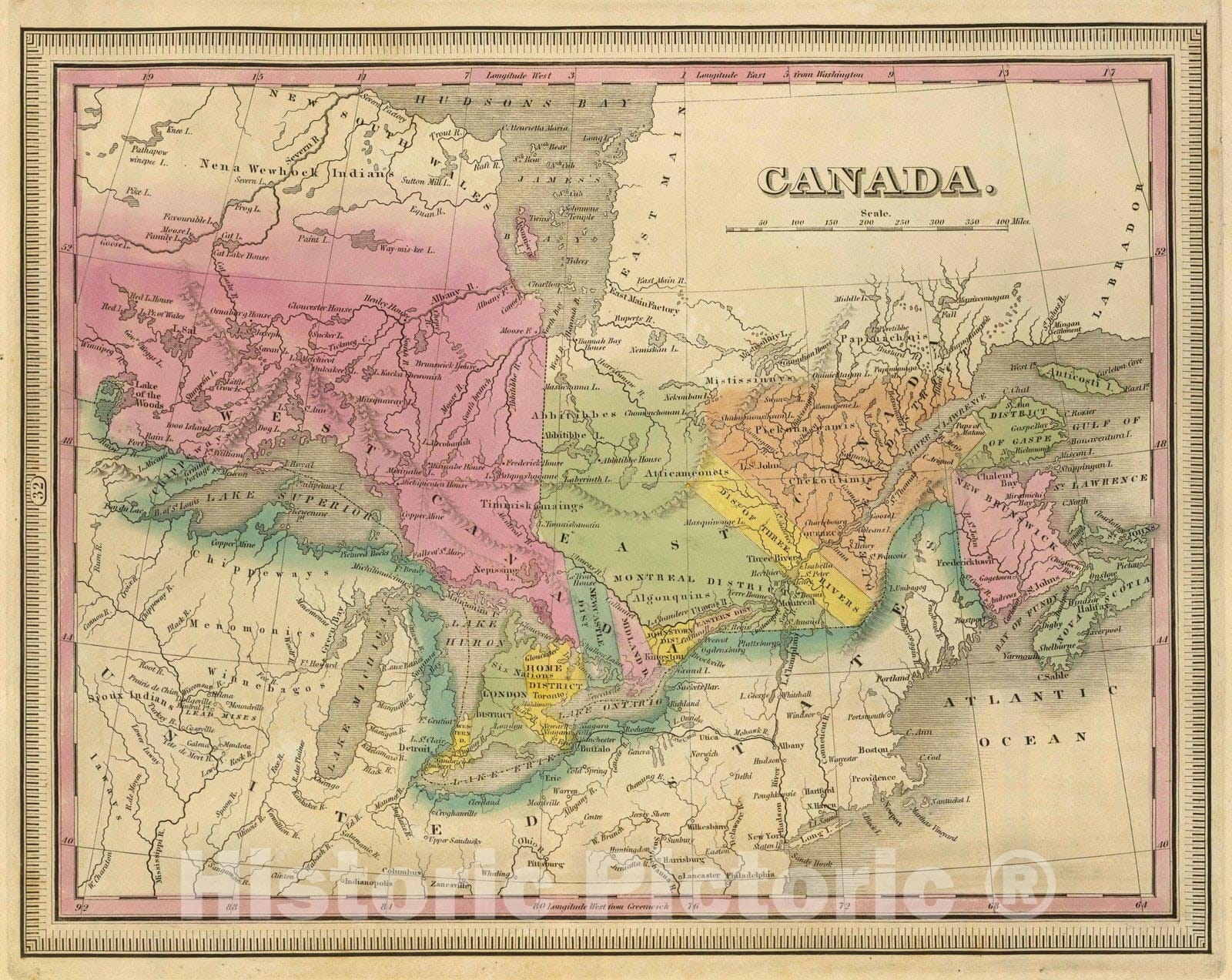 Historic Map : 1845 Canada. - Vintage Wall Art