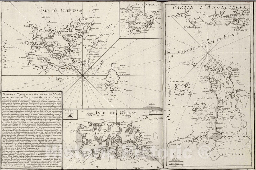 Historic Map : English Channel 1804 Isle de Guernesay. Isle D'Aurigny. Isle de Gersay. La Manche ou Canal de France. , Vintage Wall Art