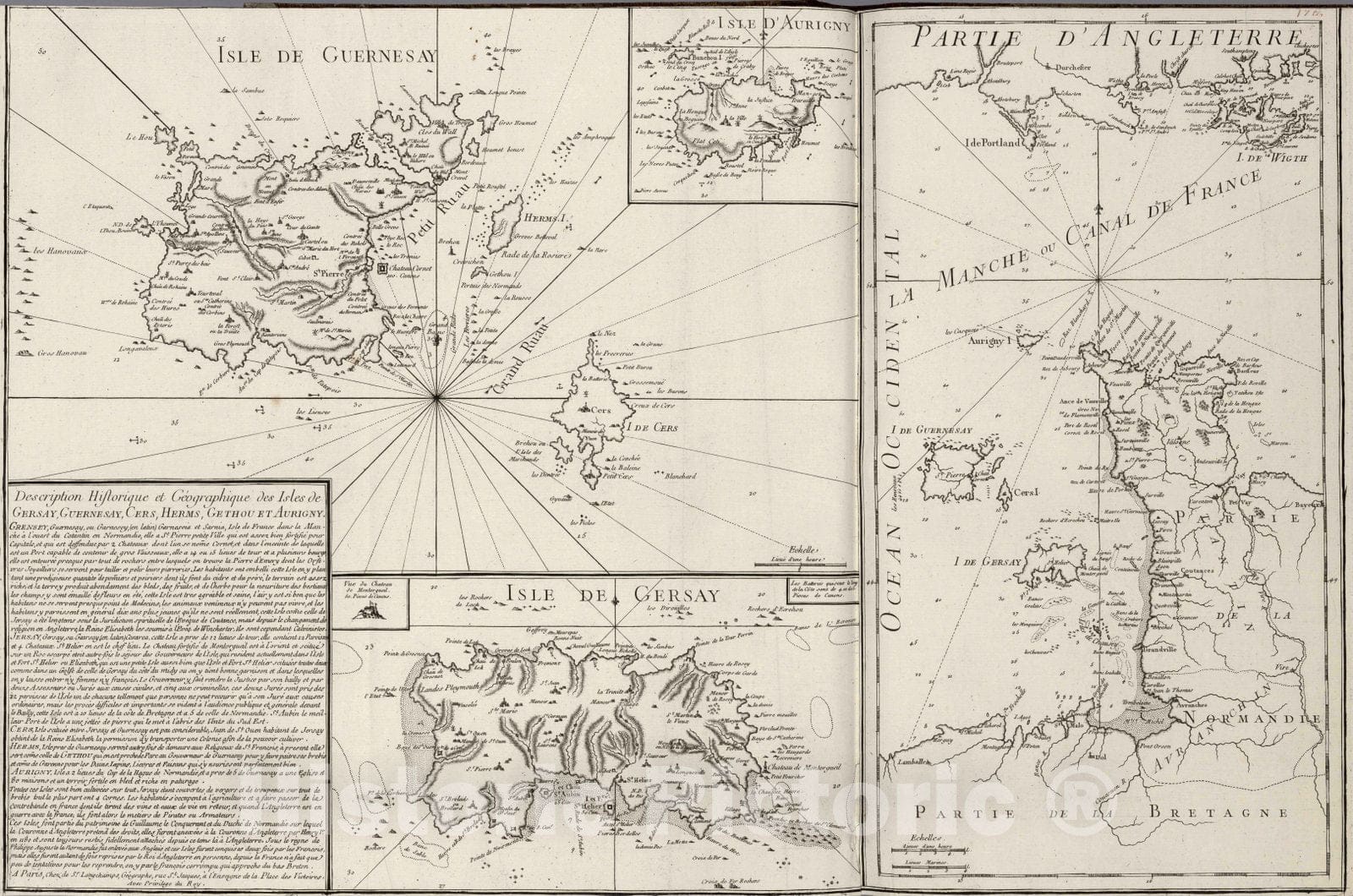 Historic Map : English Channel 1804 Isle de Guernesay. Isle D'Aurigny. Isle de Gersay. La Manche ou Canal de France. , Vintage Wall Art