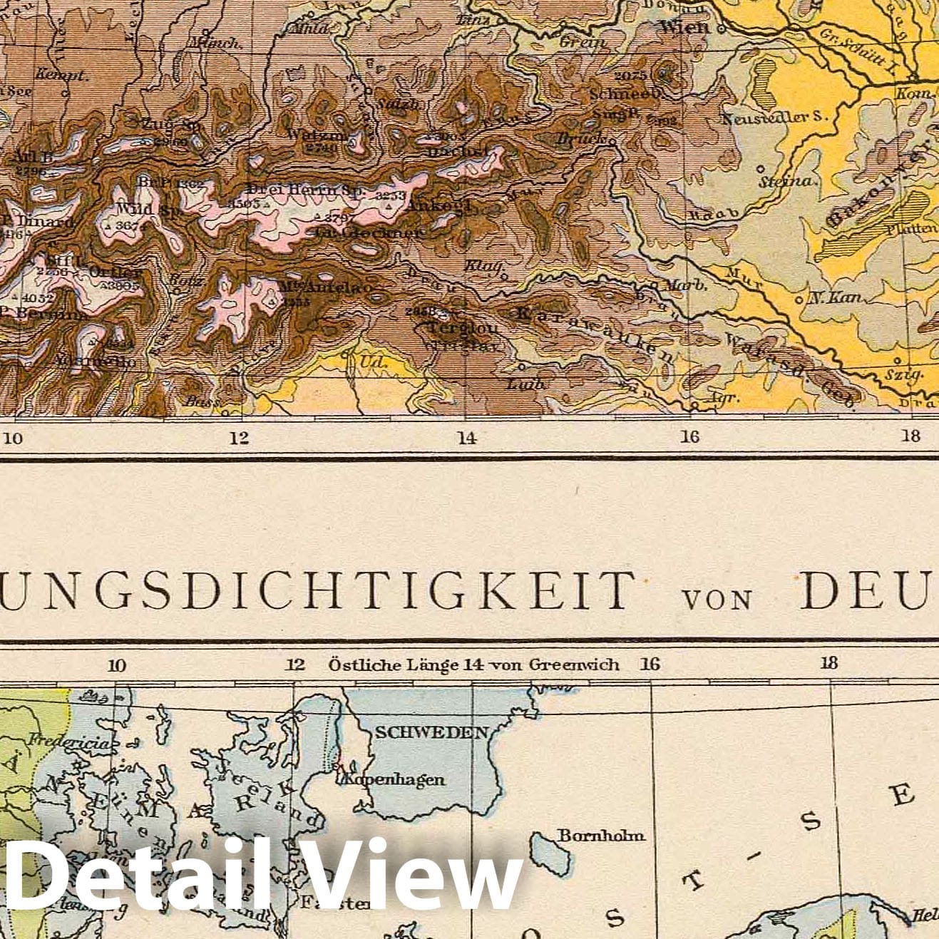 Germany - Physical Map, 1881 - Historical Map Print