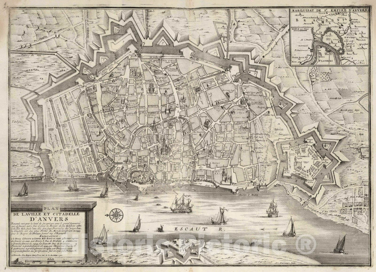 Antwerp, Belgium - Plate No. 63, 1711 - Historical Map Print