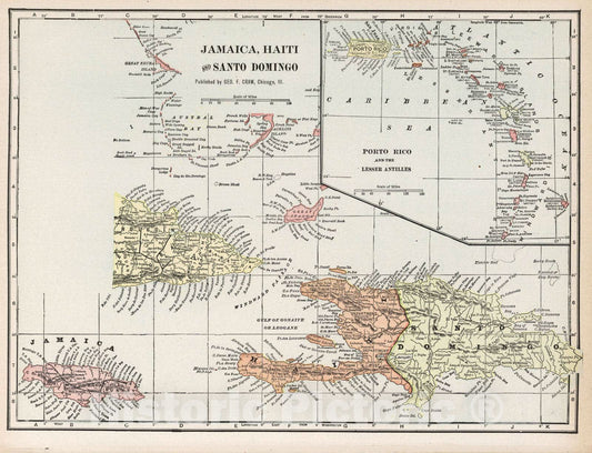 Historic Map : 1901 Jamaica, Haiti and Santo Domingo - Vintage Wall Art