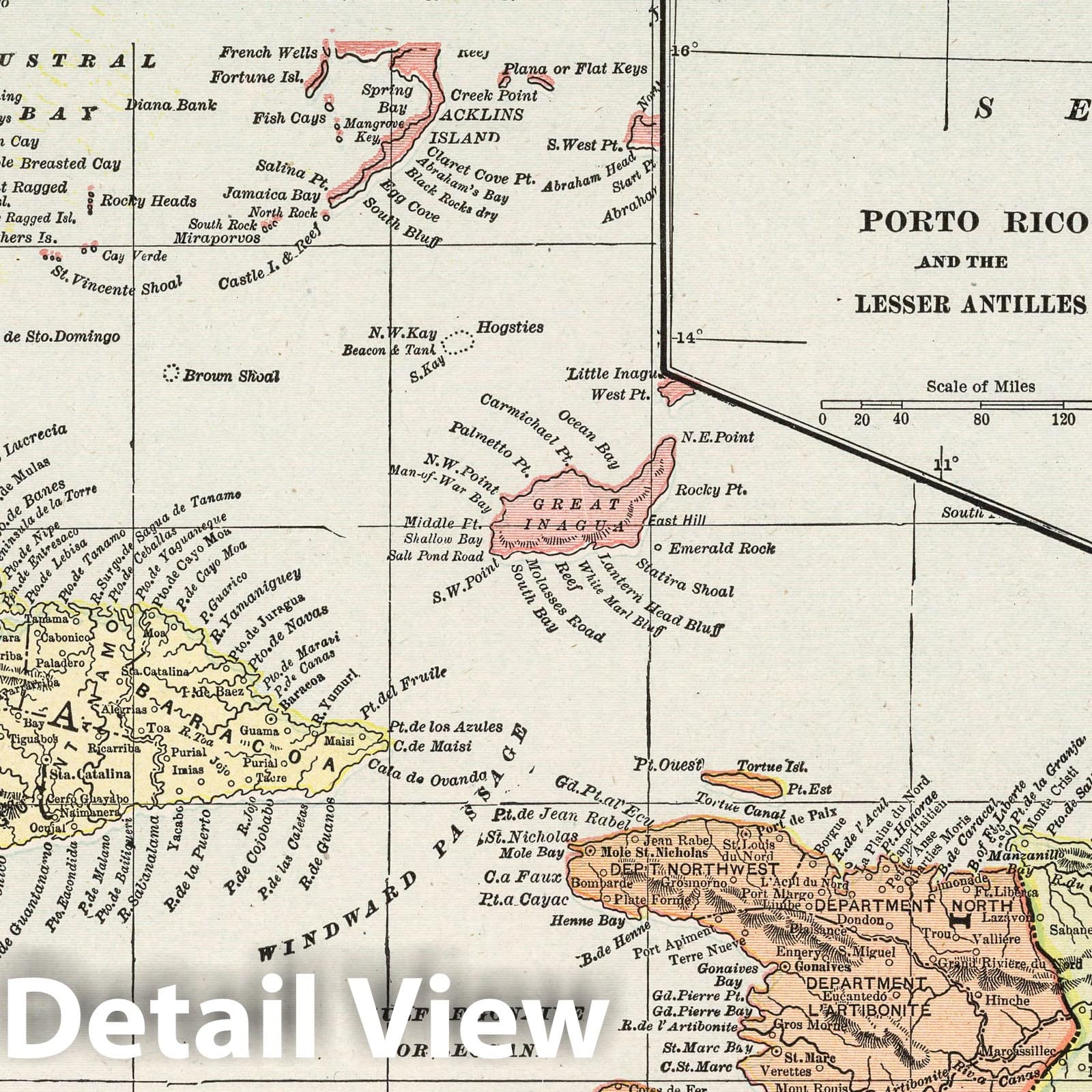 Jamaica, Haiti and Santo Domingo - Road Map, 1901 - Historical Map Print