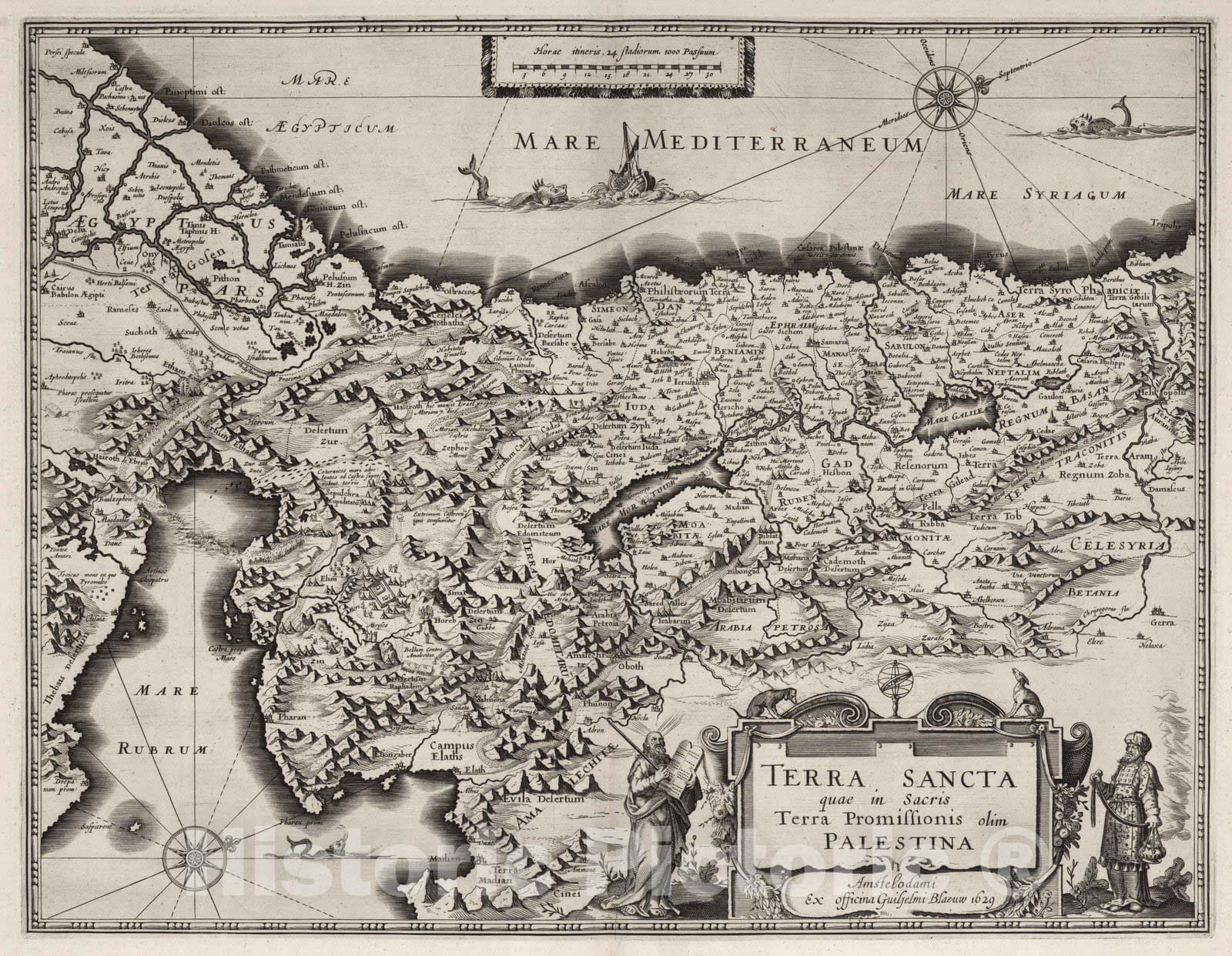 Historic Map : Palestine, Holy Land 1629 Terra Sancta Palestina. , Vintage Wall Art