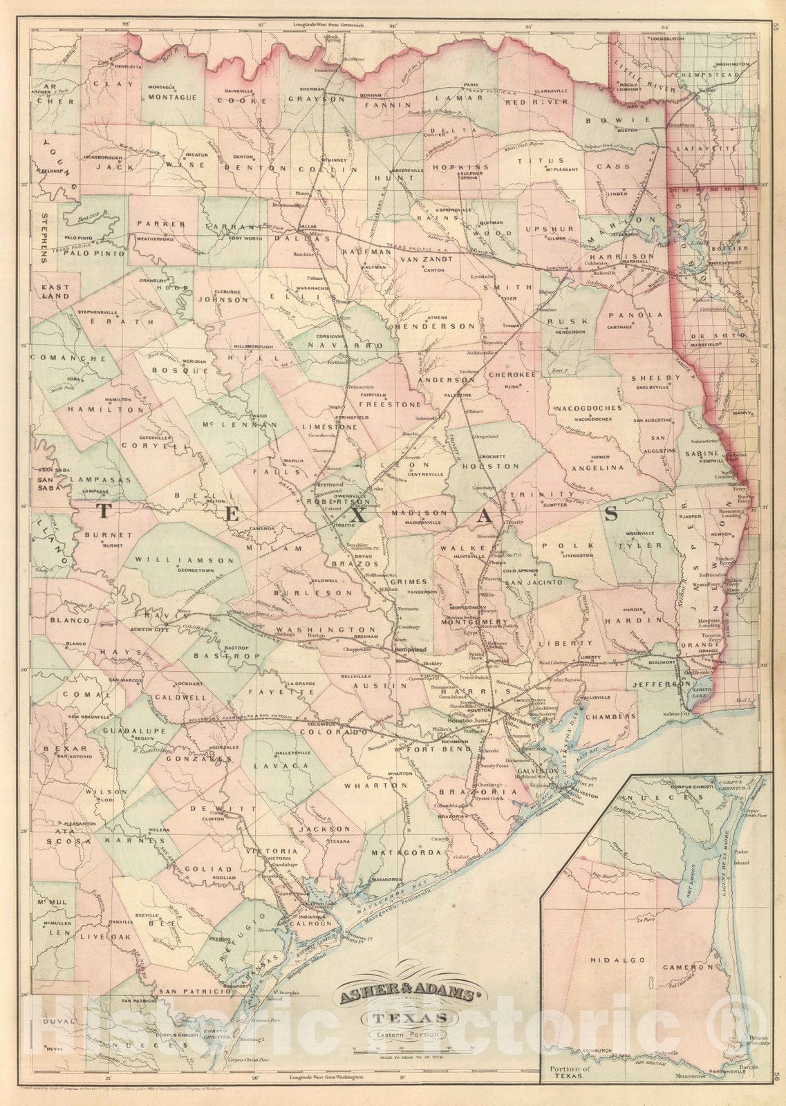 Historic Map : Commercial Reference Book - 1875 Texas, Eastern Portion. - Vintage Wall Art